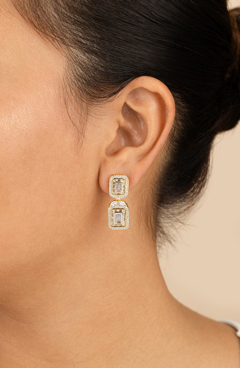 Sterling Forever Trina Cubic Zirconia Drop Earrings, Alternate, color, Gold