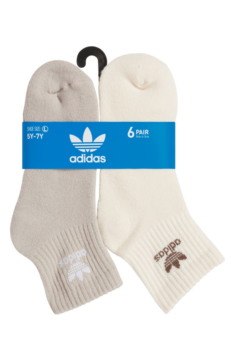 adidas Kids' Trefoil Assorted 6-Pack Quarter Socks, Alternate, color, 