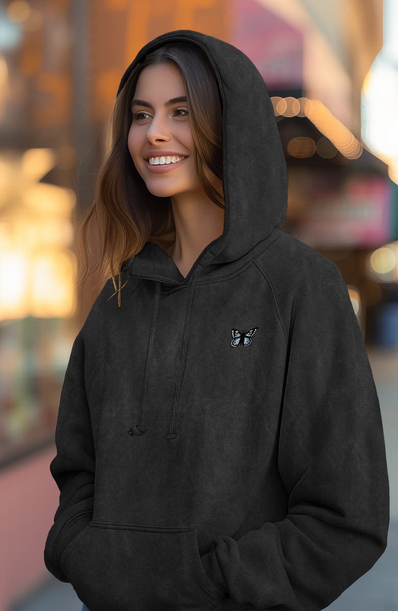 Dalix Butterfly Womens Mineral Washed Hoodie, Alternate, color, Black