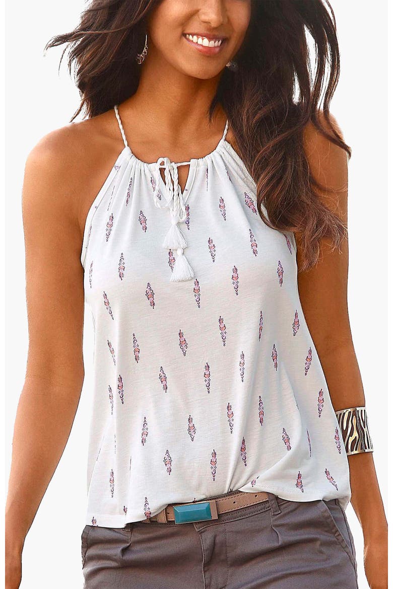 Women's Braided Strap Print Top, Main, color, Cream