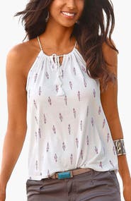 LASCANA Women's Braided Strap Print Top