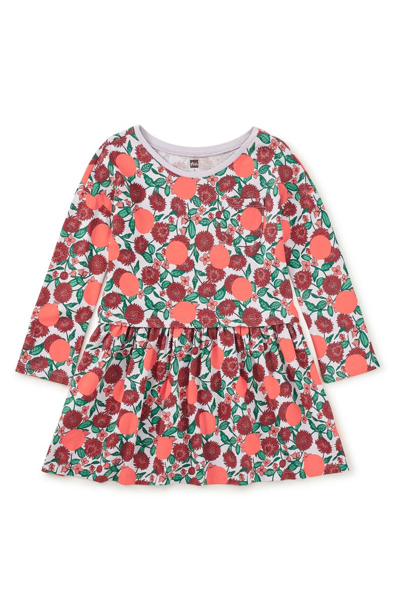 Tea Collection Printed Pocket Play Dress, Main, color, Persimmon Dot Floral