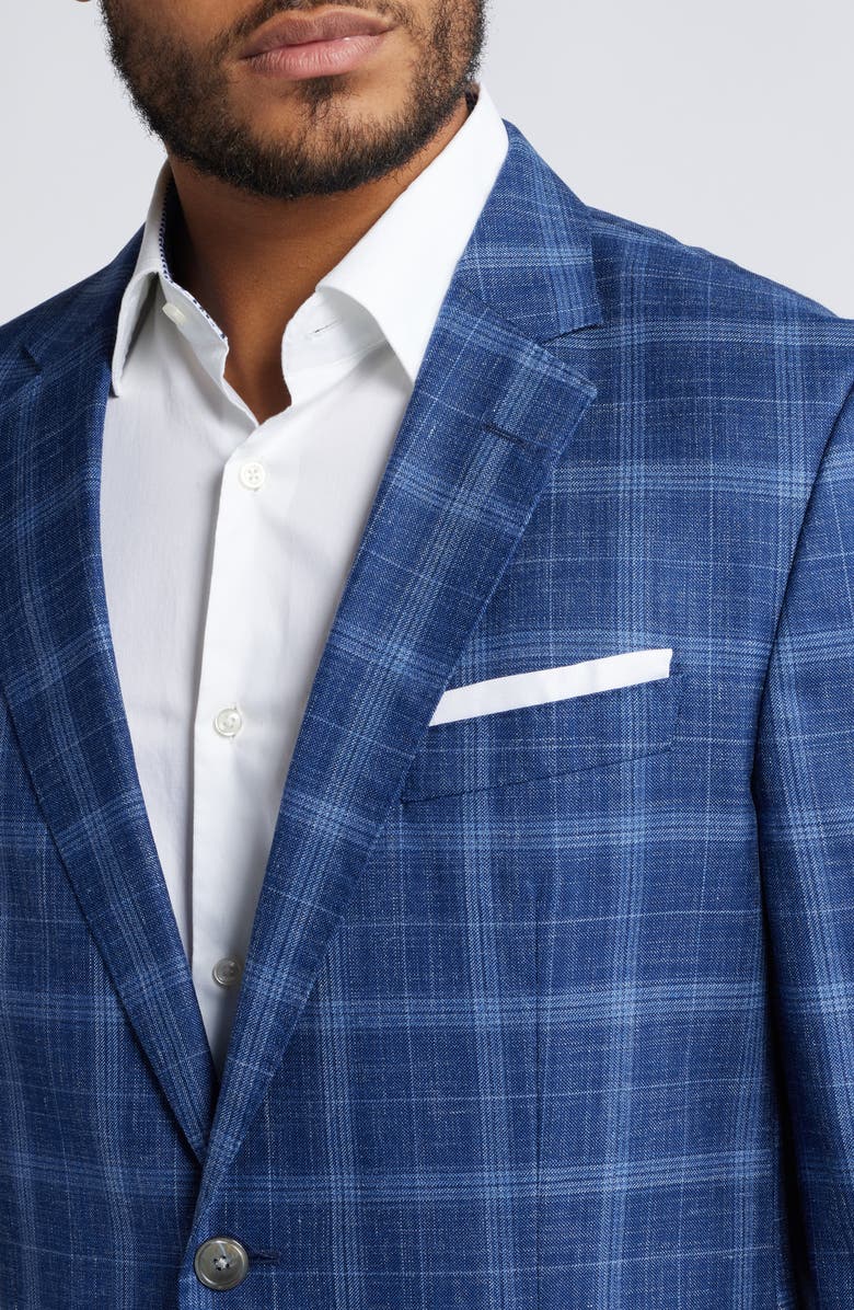 BOSS Hutson Slim Fit Plaid Wool & Silk Blend Sport Coat, Alternate, color, Navy