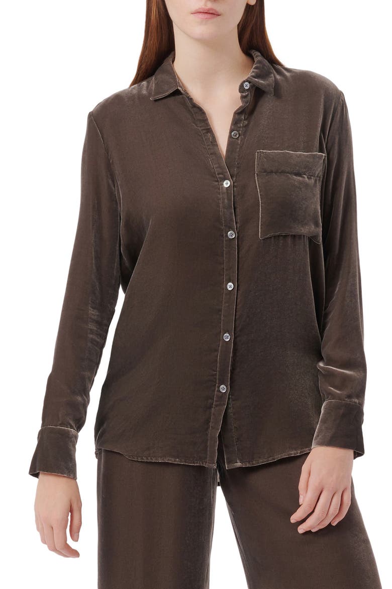 Velvet Boyfriend Shirt, Main, color, TRUFFLE GREY
