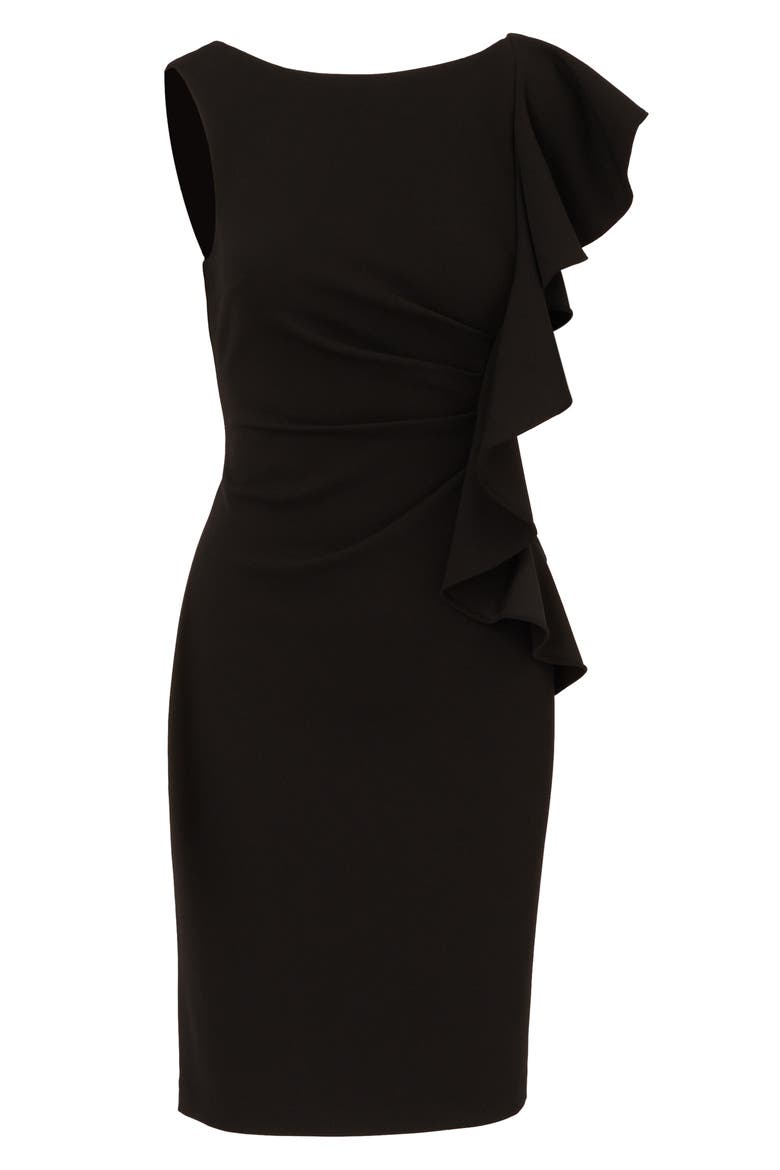 Drape Ruffle Sleeveless Crepe Dress, Alternate, color, BLACK