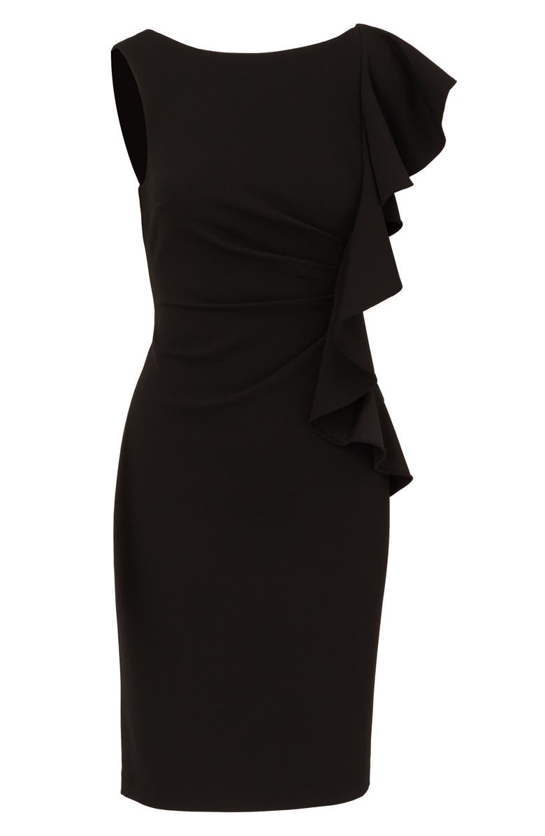 Adrianna Papell Drape Ruffle Sleeveless Crepe Dress, Alternate, color, Black