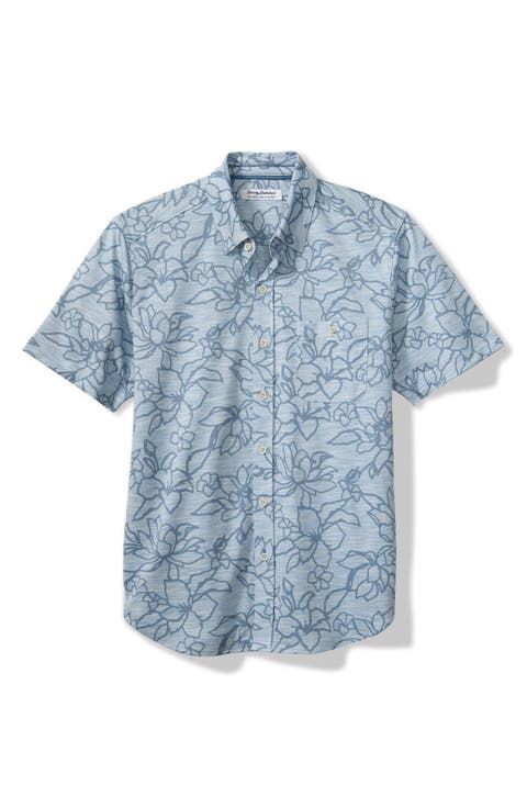 San Lucio Tides Flora IslandZone® Short Sleeve Cotton Blend Button-Up Shirt