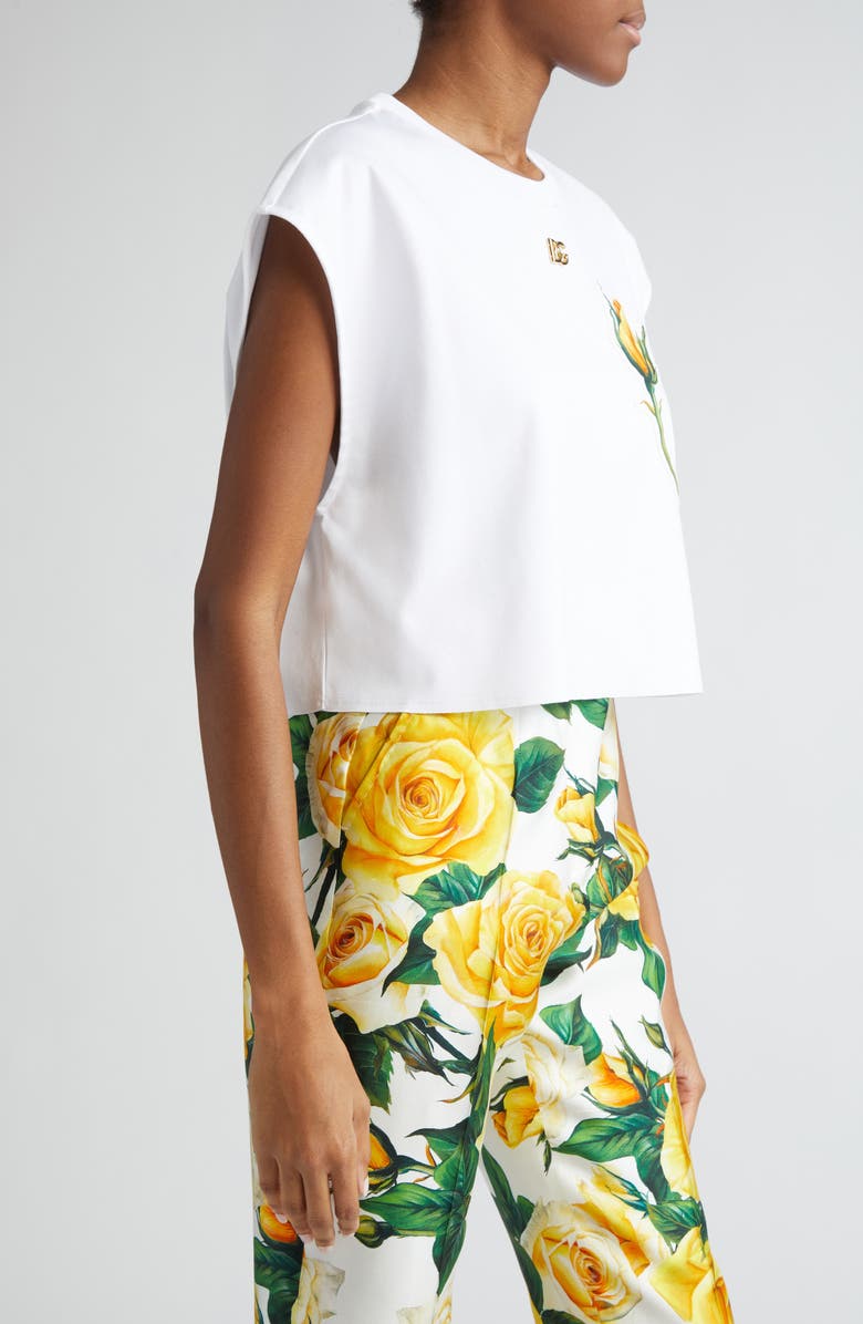 Dolce&Gabbana Rose Appliqué Crop Cotton T-Shirt, Alternate, color, 