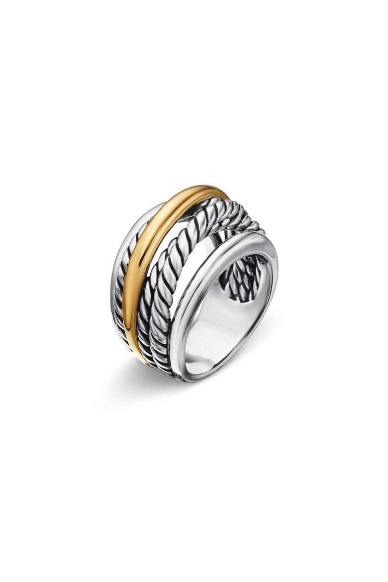 Crossover Narrow Two-Tone Stacked Ring, Alternate, color, STERLING SILVER/ 14K GOLD