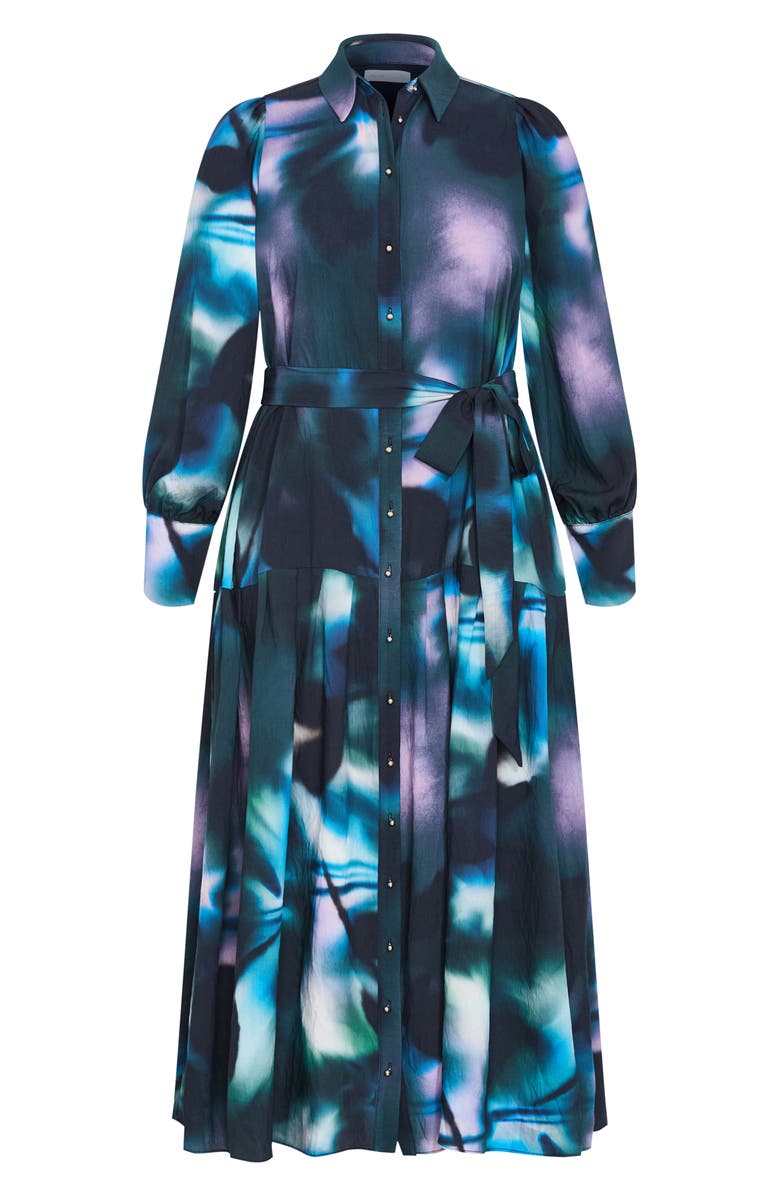 City Chic Haze Bloom Long Sleeve Shirtdress, Alternate, color,