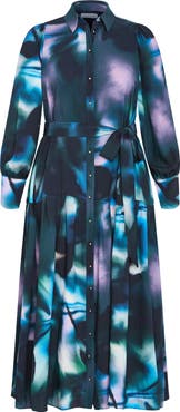 City Chic Haze Bloom Long Sleeve Shirtdress