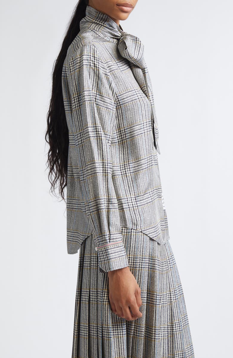 Thom Browne Pow Hunting Bow Silk Tweed Button-Up Shirt, Alternate, color, Black/ White