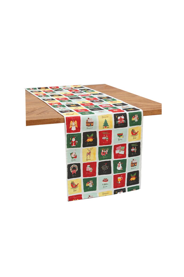 Alphabet Grid Printed 100% Cotton Christmas Table Runner 14" x 72", Main, color, Green