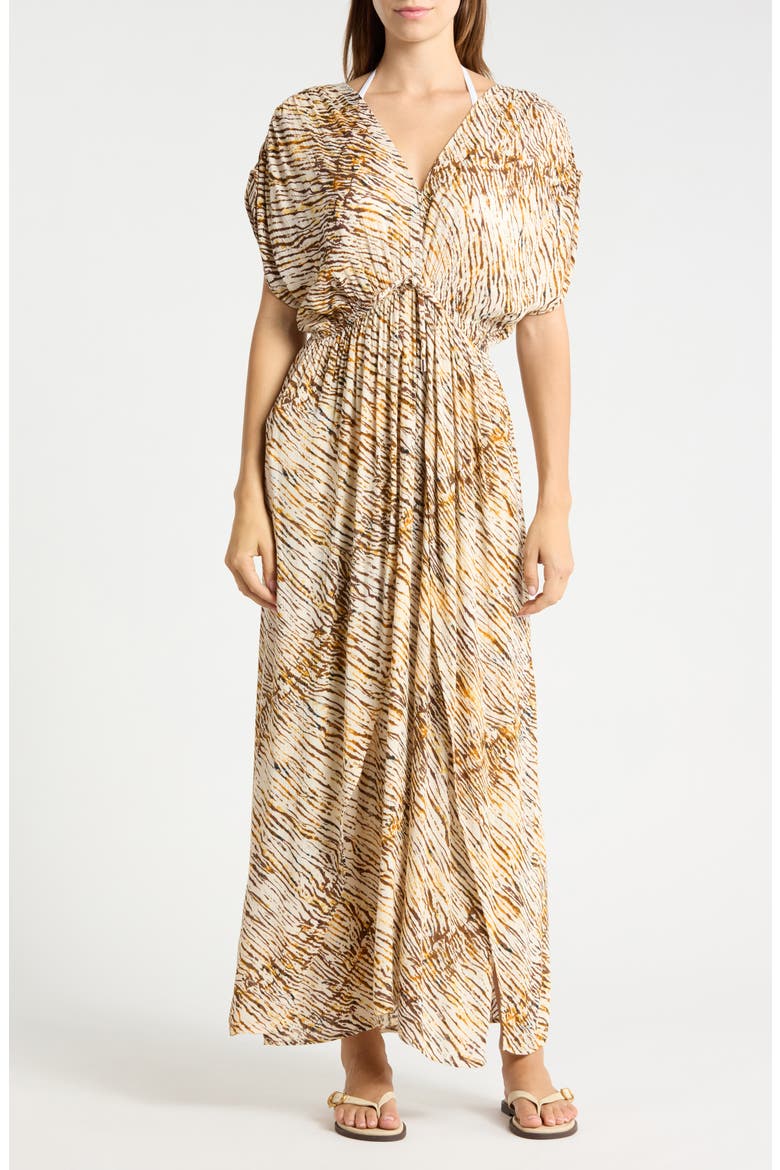 Deep V-Neck Maxi Cover-Up Dress, Main, color, NEUTRAL SAHARA
