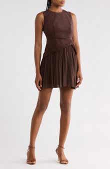 Faux Suede Pleated Hem Minidress
