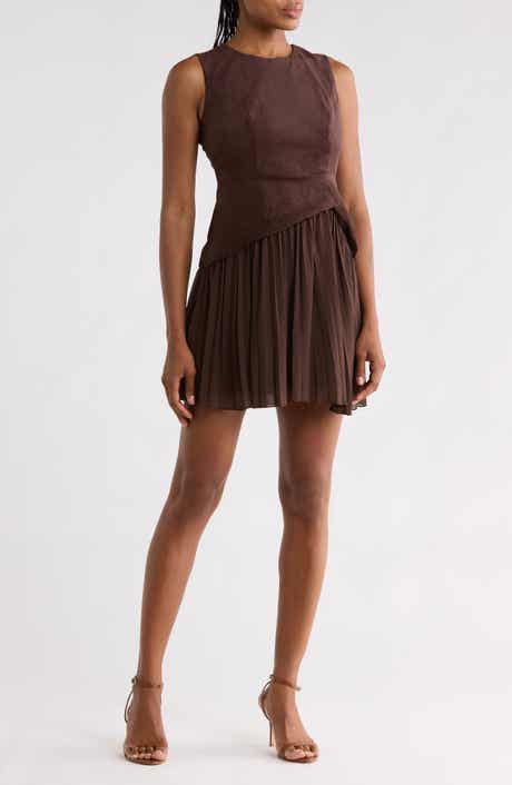 Faux Suede Pleated Hem Minidress