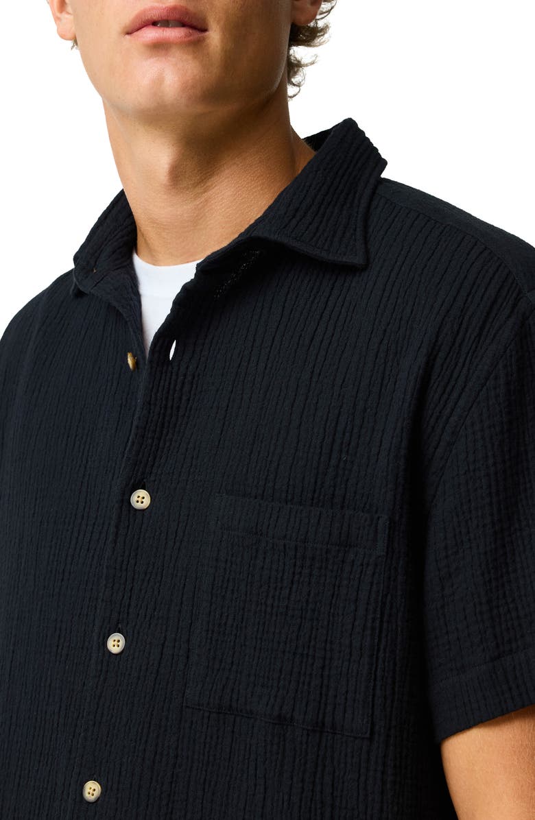 Rodd & Gunn Adams Flat Weekend Fit Short Sleeve Stretch Seersucker Button-Up Shirt, Alternate, color, Onyx