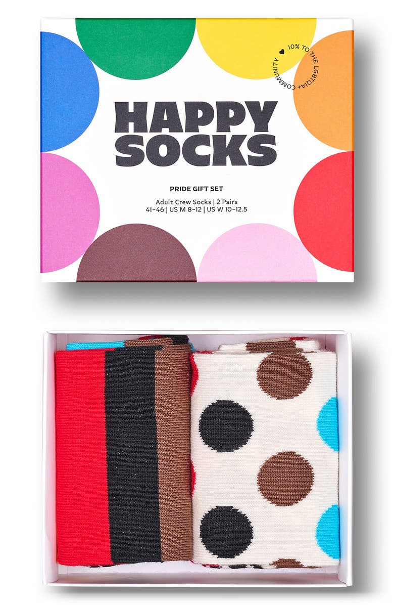 Happy Socks Pride 2-Pack Crew Socks Gift Box, Alternate, color, White