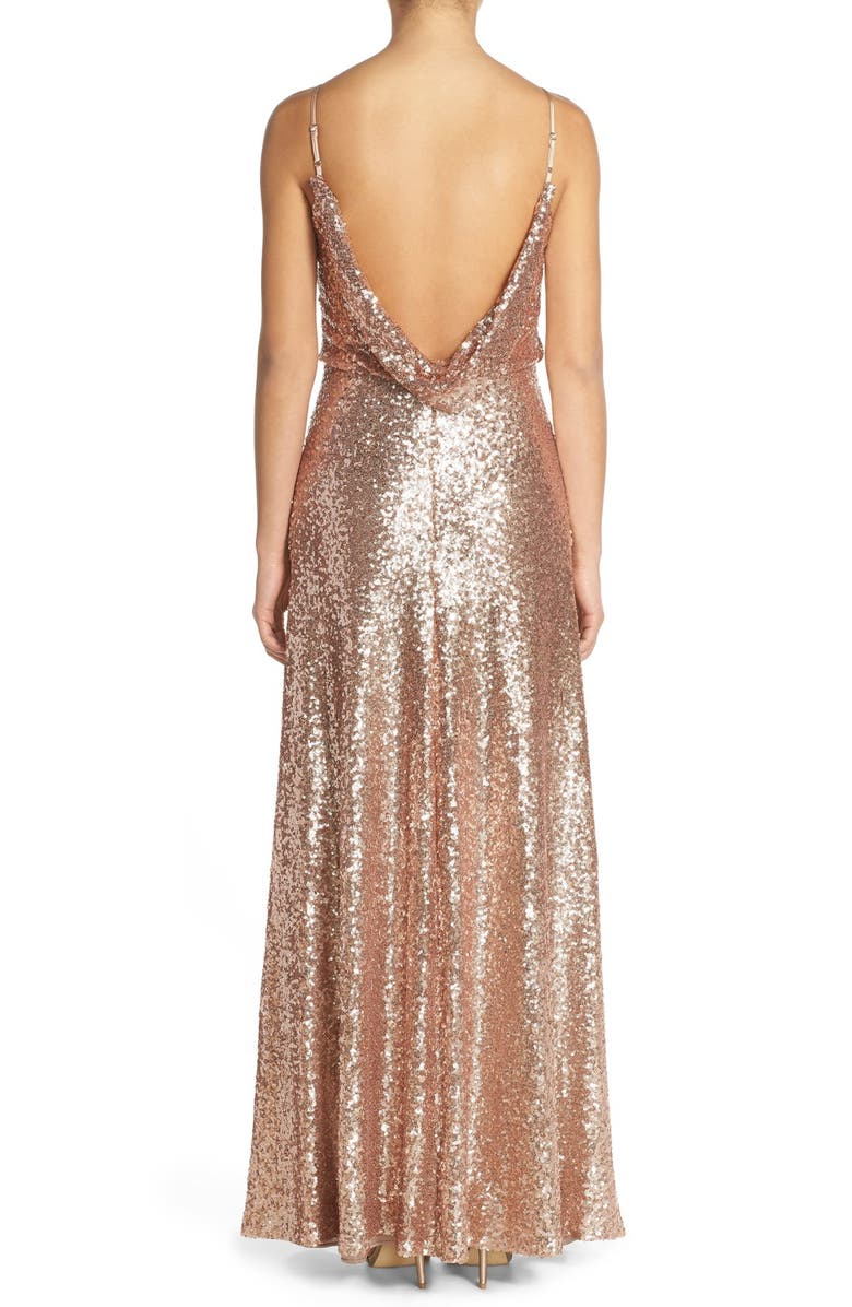 Jenny Yoo Jules Sequin Blouson Gown with Detachable Back Cowl, Alternate, color, 