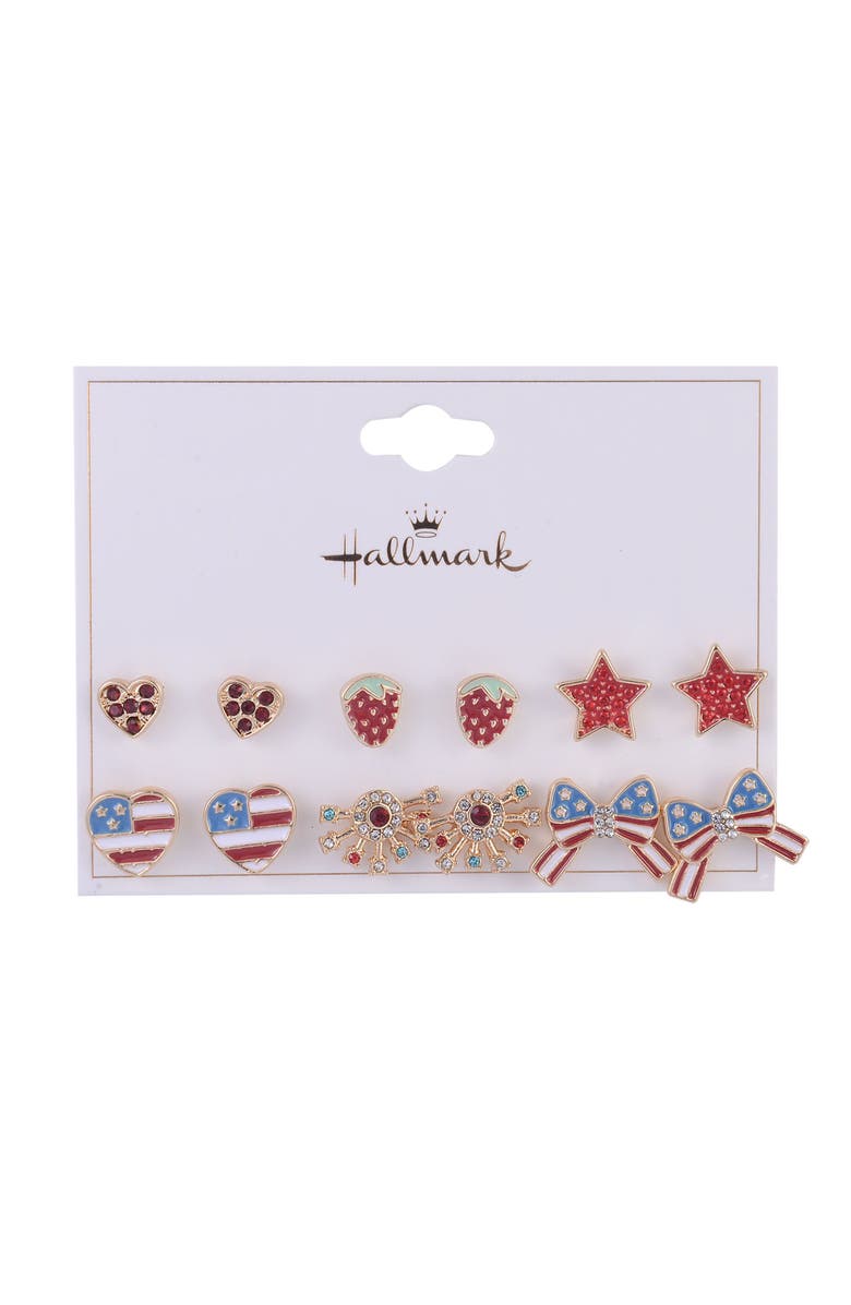 Hallmark 6 pack Americana Theme Stud Earring Set, Alternate, color, Red