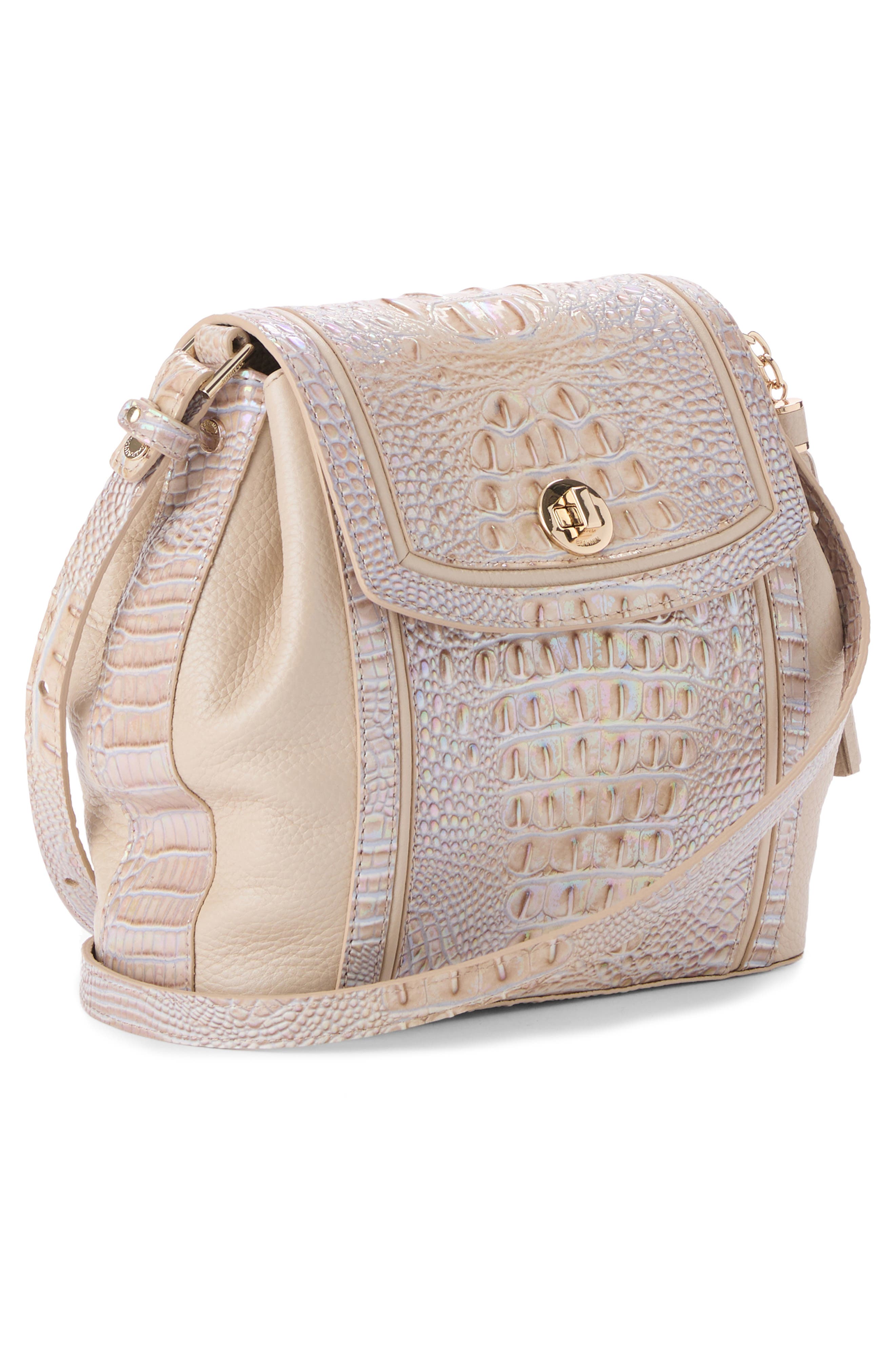 Brahmin Margo Croc Embossed Leather Crossbody Bag, Alternate, color, Pearl Admire