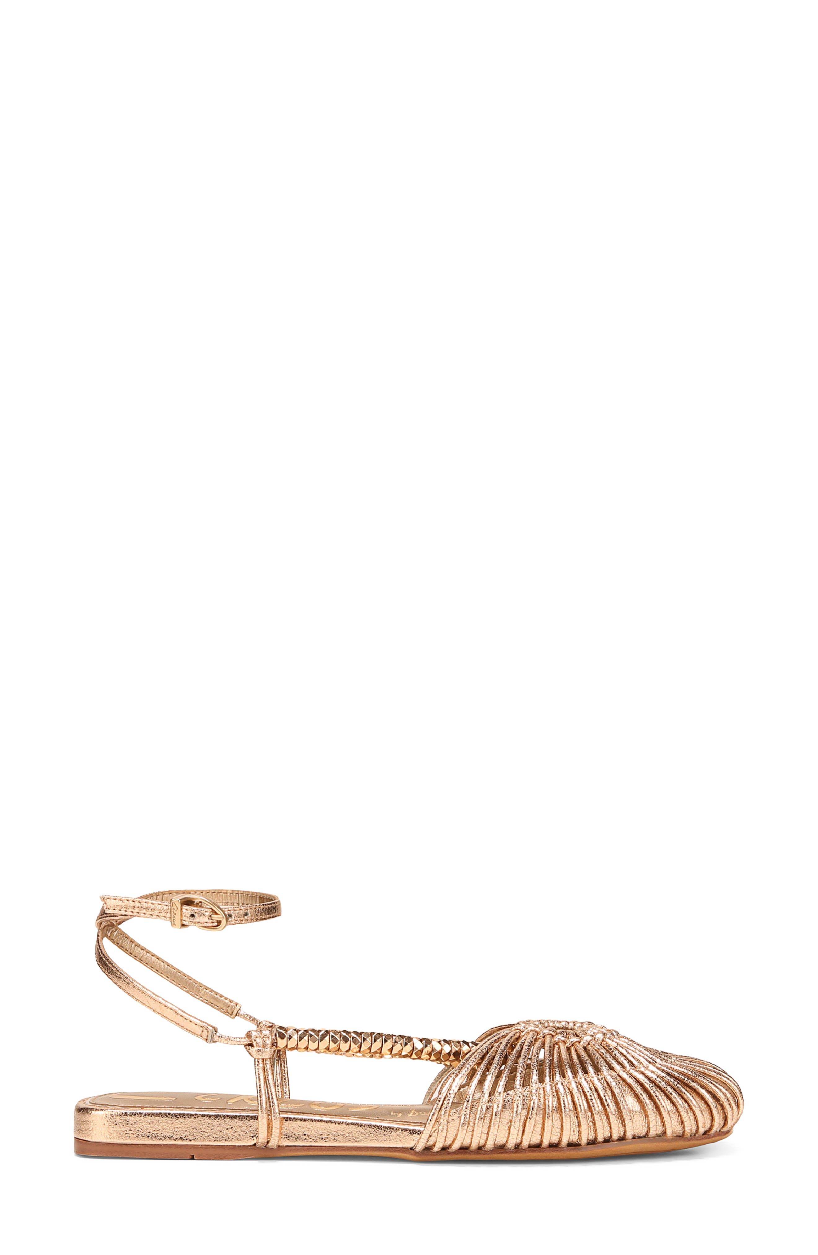Kassie Ankle Strap Flat, Alternate, color, ANTIQUE GOLD