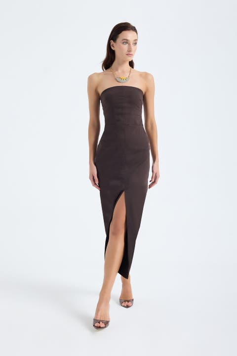 Akasha Strapless Cotton Blend Midi Dress