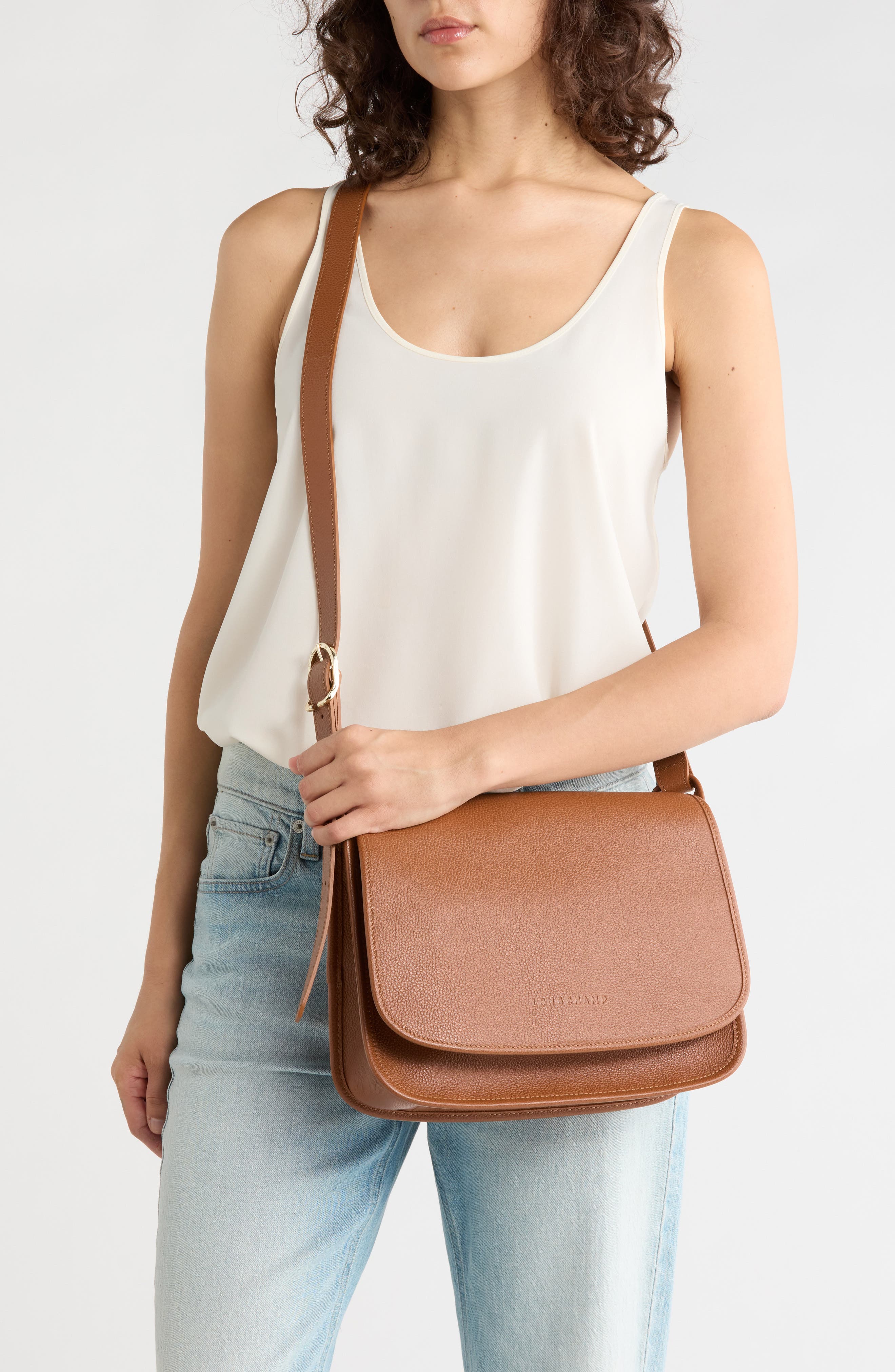 Large Le Foulonné Leather Crossbody Bag, Alternate, color, CARAMEL
