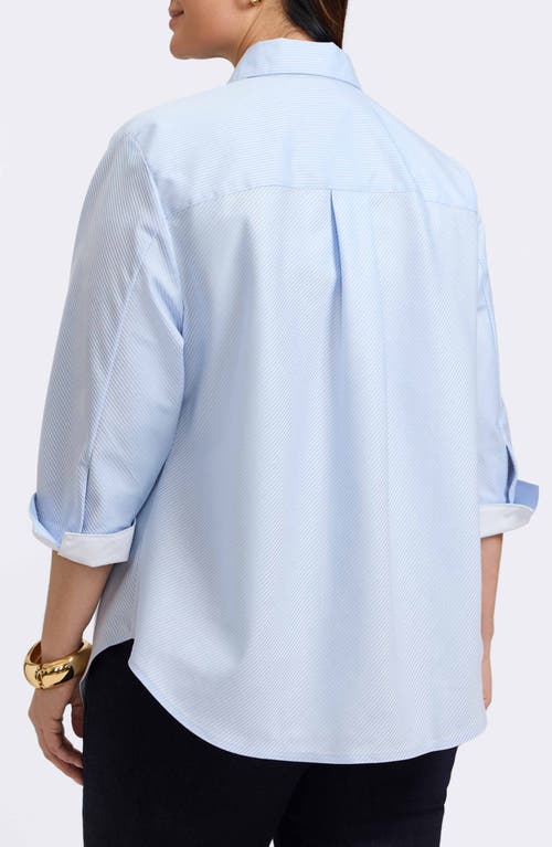 Foxcroft Margie Three-quarter Sleeve Cotton Button-up Shirt In Soft Blue
