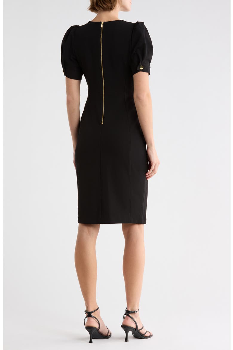 Puff Short Sleeve Sheath Dress, Alternate, color, BLACK