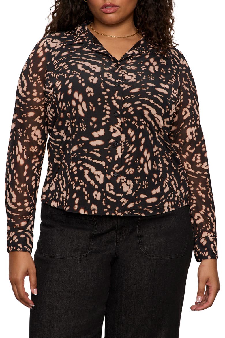 Fitted Mesh Button-Up Shirt, Main, color, NOCTURNAL BLACK