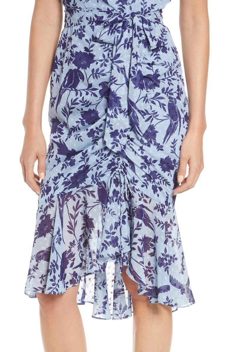 Eliza J Floral Ruched Chiffon Faux Wrap Dress, Alternate, color,