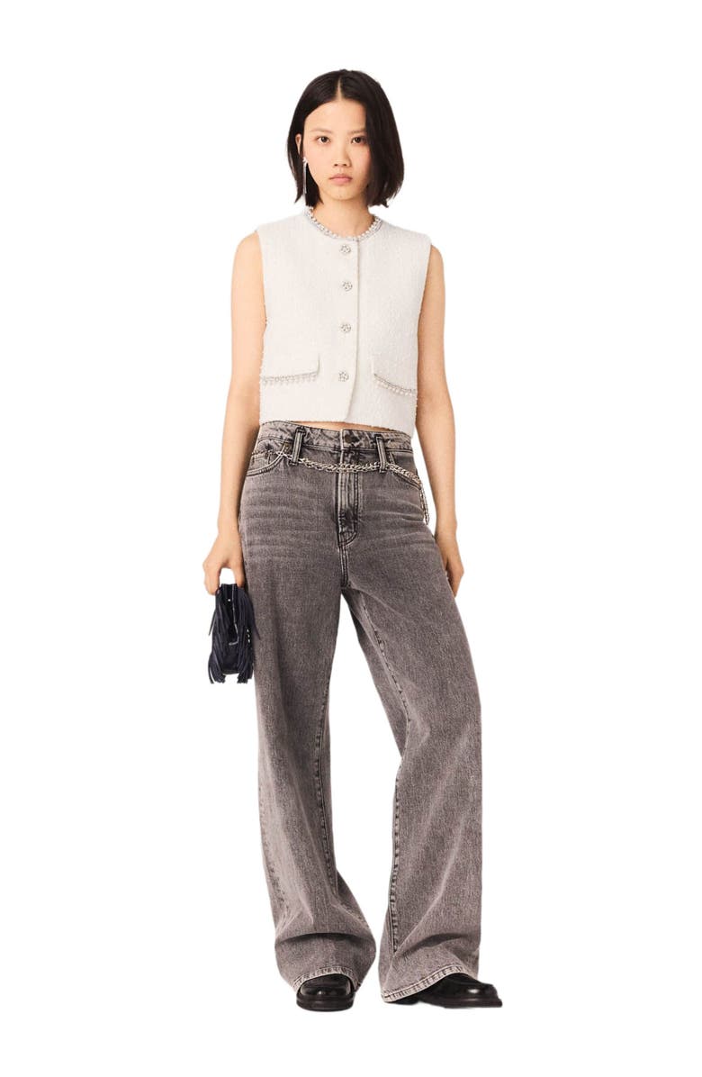 maje Beaded tweed jacket, Alternate, color, Ecru