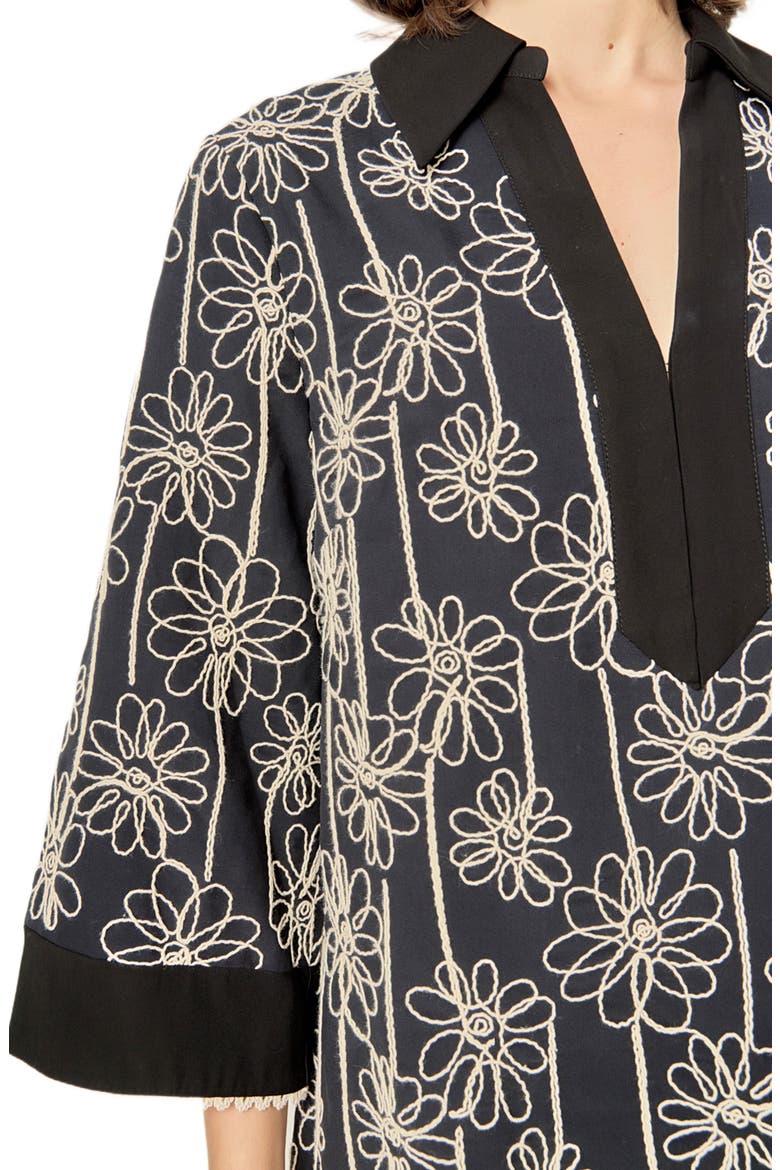 Floral Embroidery Shift Minidress, Alternate, color, BLACK/ NATURAL