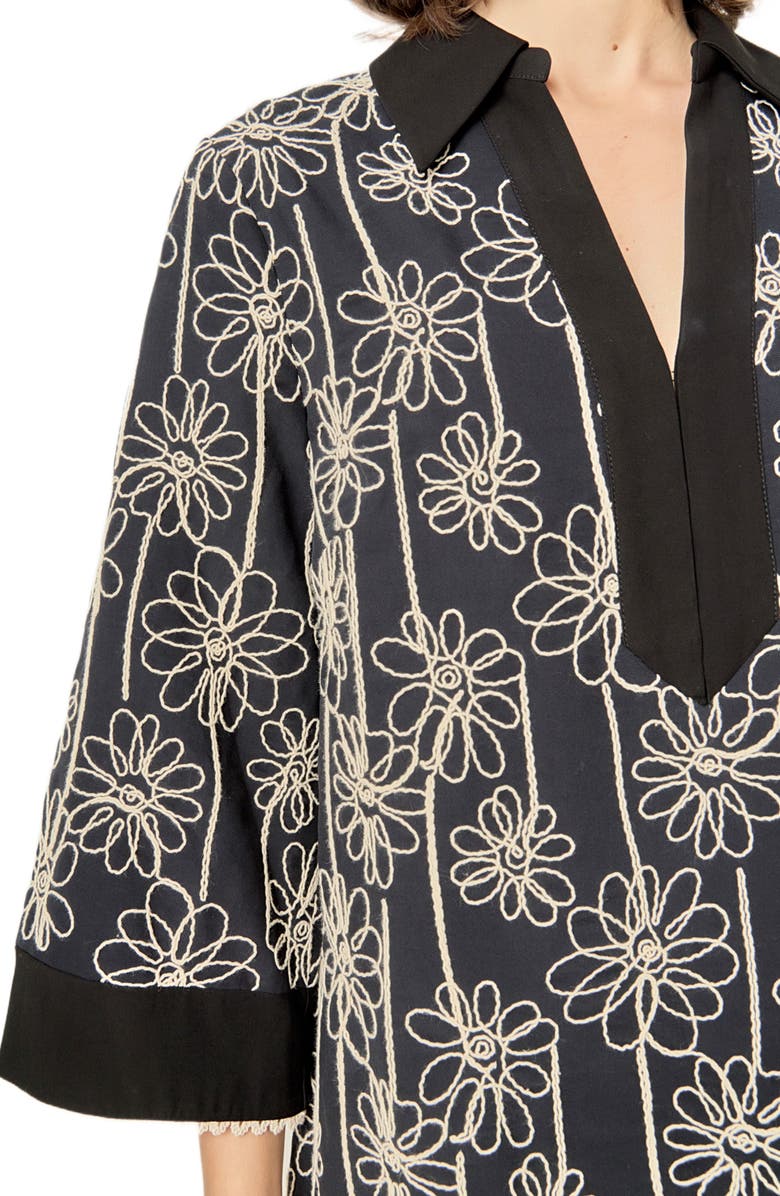 English Factory Floral Embroidery Shift Minidress, Alternate, color, Black/ Natural