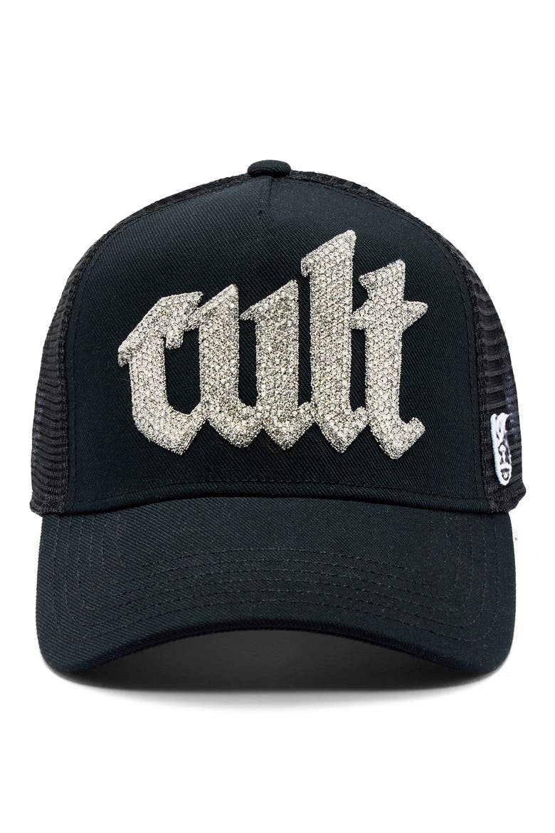 Crystal Logo Trucker Hat, Main, color, BLACK