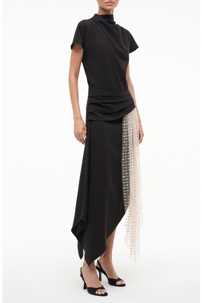 Effie Drape Mock Neck Asymmetric Maxi Dress, Alternate, color, BLACK/ STARDUST