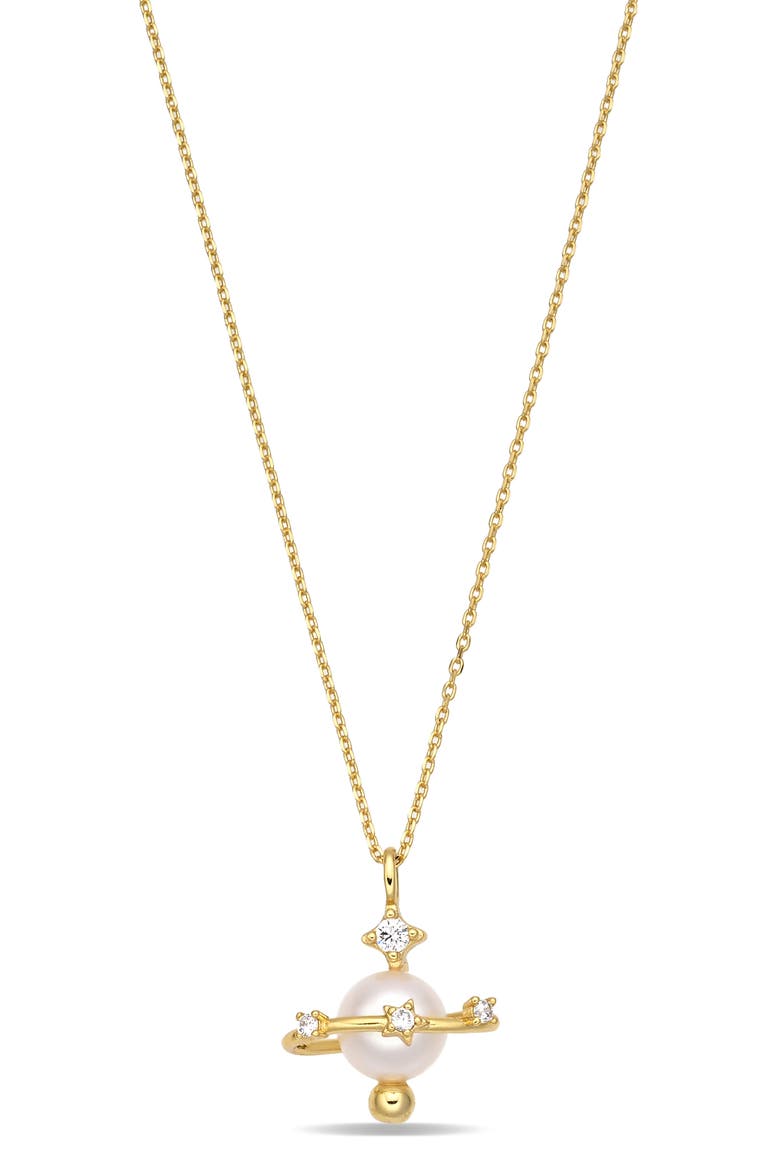 Stella Imitation Pearl & Cubic Zirconia Pendant Necklace, Main, color, GOLD