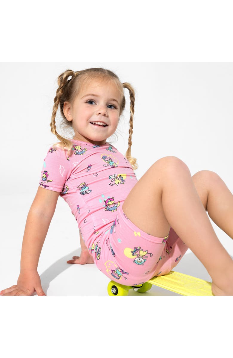 Bellabu Bear Skater Kitty Kids 2-Piece Short Sleeve & Shorts Pajama Set, Alternate, color, Skater Kitty