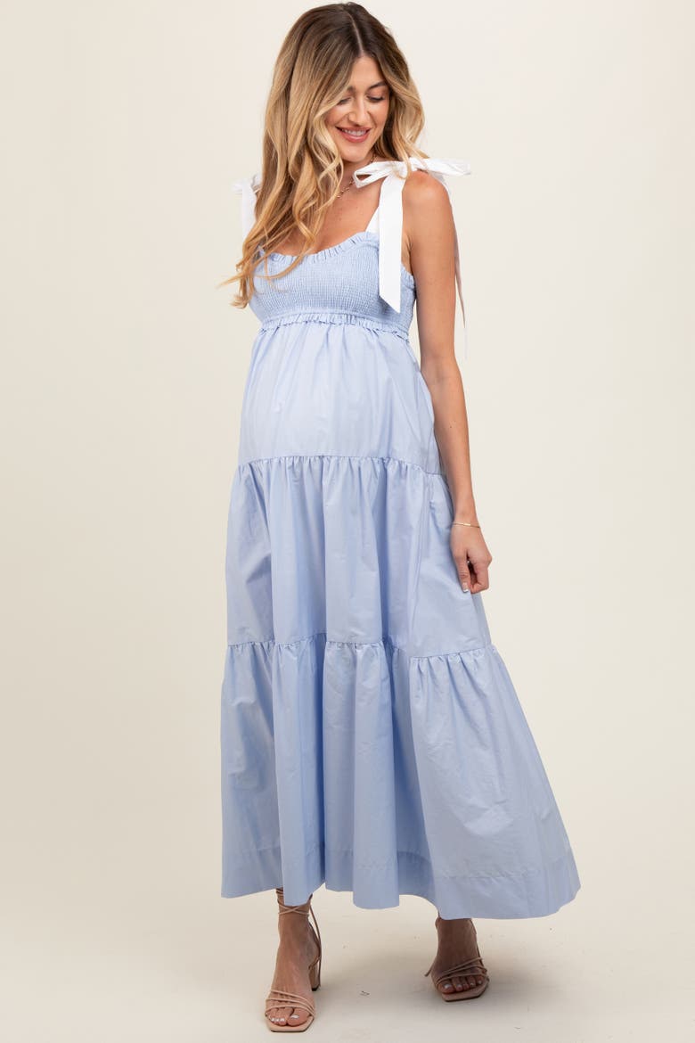 Blue Contrast Shoulder Straps Maxi Dress, Alternate, color, Light Blue