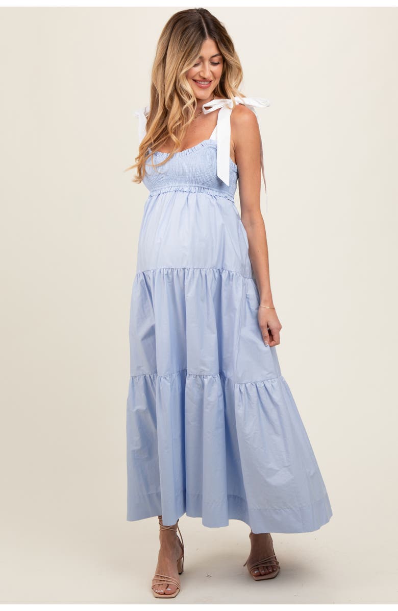 PinkBlush Blue Contrast Shoulder Straps Maxi Dress, Alternate, color, Light Blue