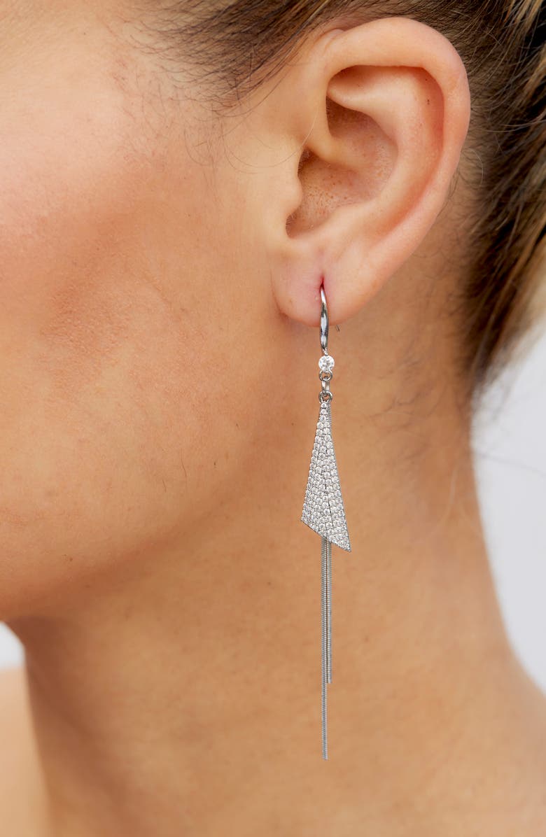 SAVVY CIE JEWELS Pavé Cubic Zirconia Tassel Drop Earrings, Alternate, color, White Gold