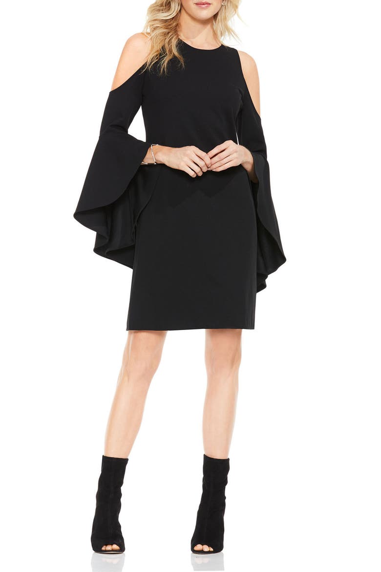 Cold Shoulder Shift Dress, Main, color, RICH BLACK