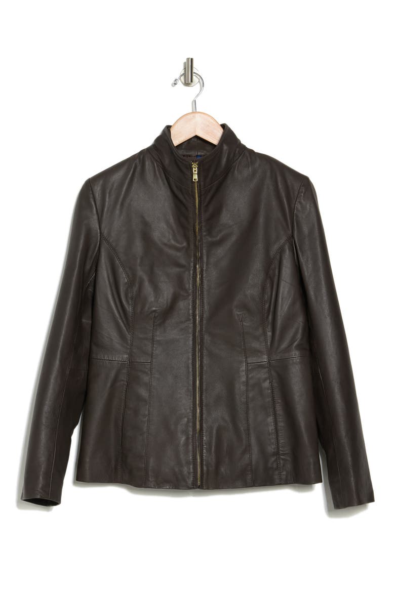 Wing Collar Leather Jacket, Alternate, color, DARK ESPRESSO