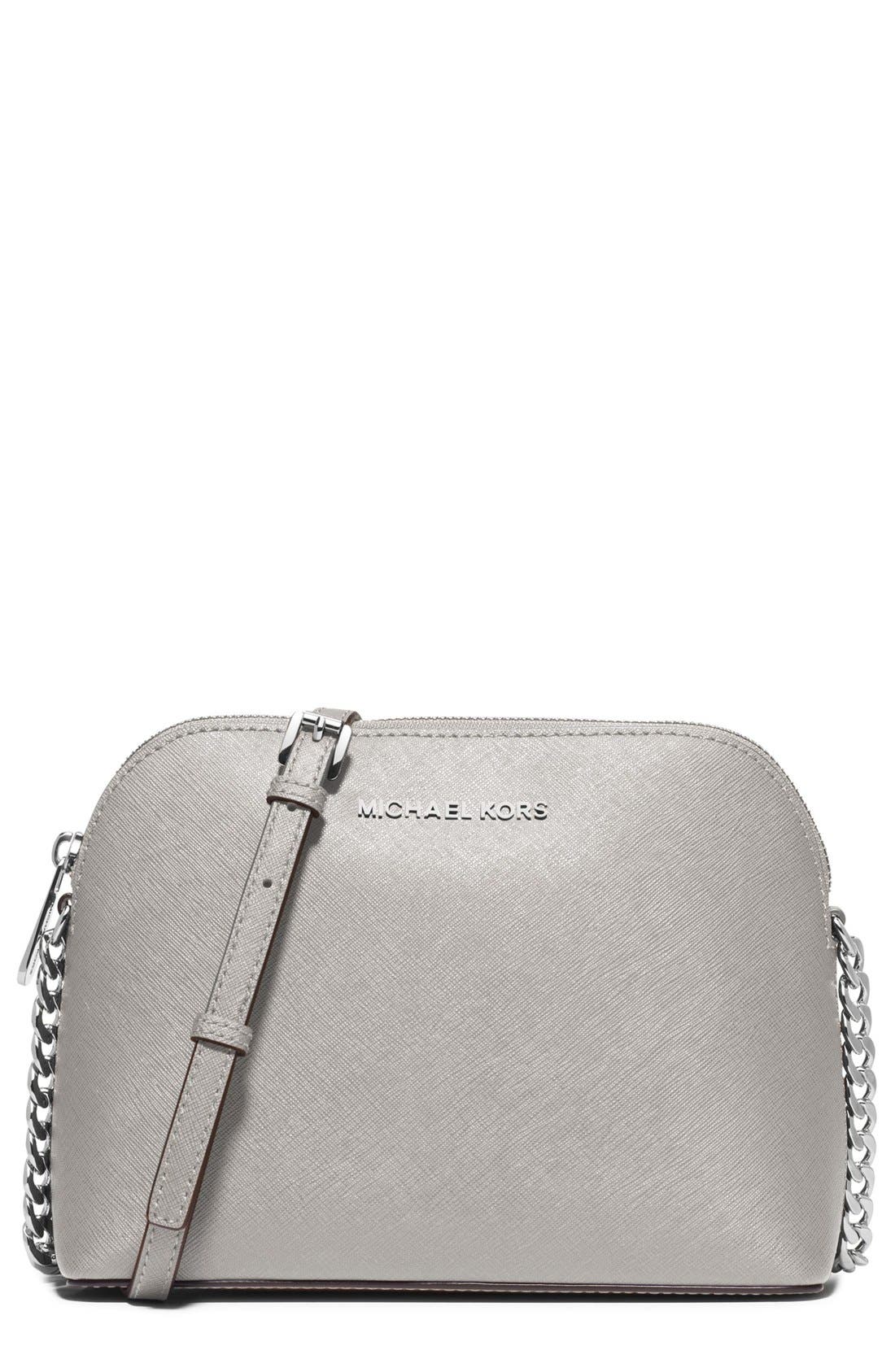 'Large Cindy' Saffiano Leather Crossbody Bag, Main, color, PEARL GREY