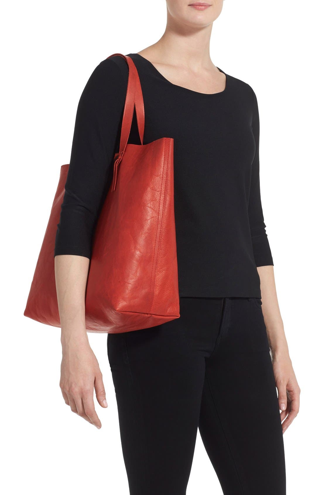 'Transport' Fringe Leather Tote, Alternate, color, THAI CHILI