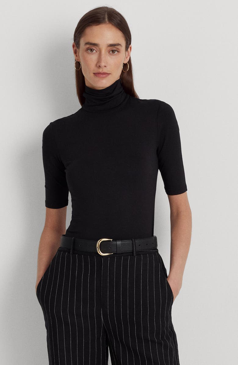 Lauren Ralph Lauren Jersey Turtleneck Top, Alternate, color, Polo Black