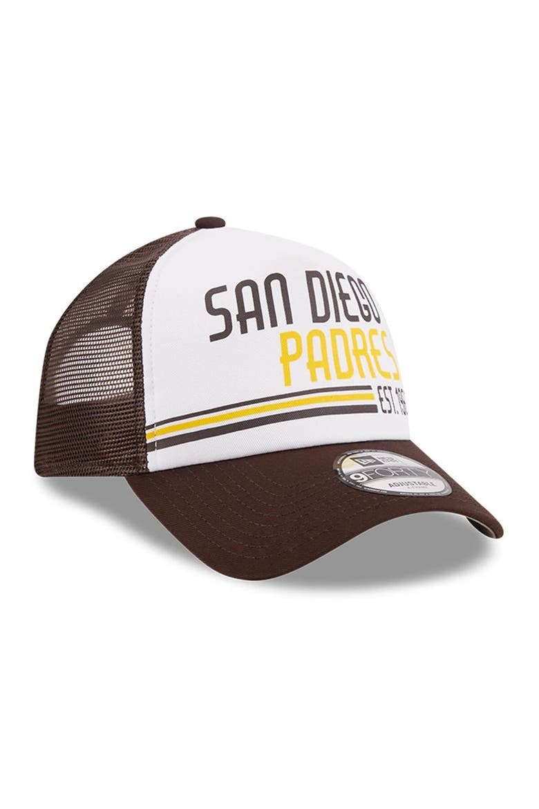 Men's New Era White/Brown San Diego Padres Stacked A-Frame Trucker 9FORTY Adjustable Hat, Alternate, color, White