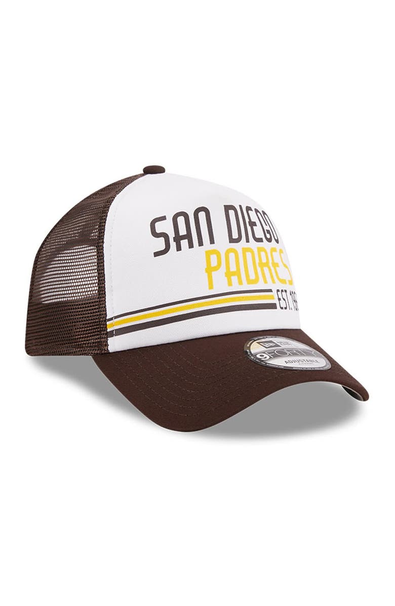 New Era Men's New Era White/Brown San Diego Padres Stacked A-Frame Trucker 9FORTY Adjustable Hat, Alternate, color, White
