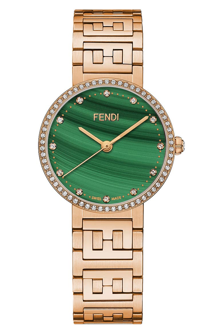 Forever Fendi Swiss Quartz Diamond Embellished Bracelet Watch, 28mm - 0.40 ctw, Main, color, ROSEGOLD